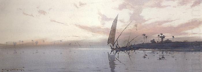 augustus osborne lamplough,r.w.s Feluccas on the Nile at dawn and Feluccas on the Nile at Dusk (mk37) china oil painting image